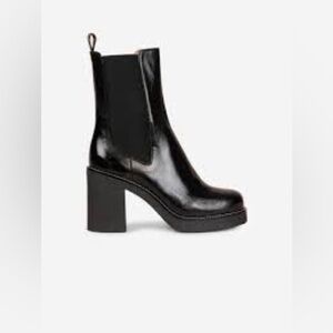 NWOB Barbara Bui Black Elastic Leather Platform Ankle Boots Sz-US-9.5/EU-39.5